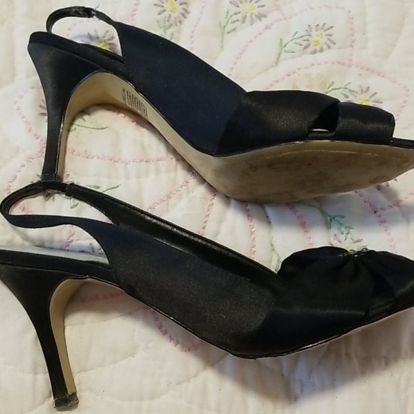 Black rhinestone trimmed sling shoes.  Size 10 - Picture 3 of 4